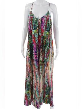 Nicole Miller Watercolor Print Satin Flowy Maxi Dress—Size Small